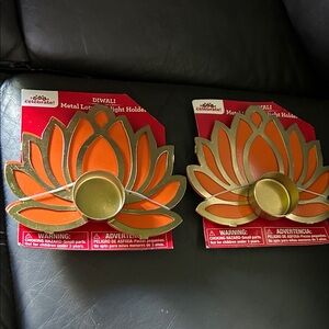 Diwali Lotus Tealight Holder - Orange and Gold